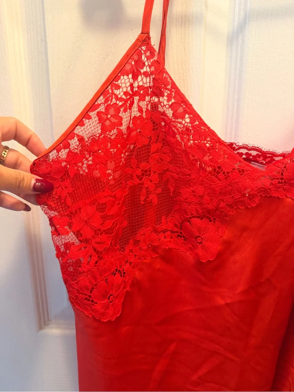 Victoria Secret Red Lace-Trim Satin Slip Nightdress